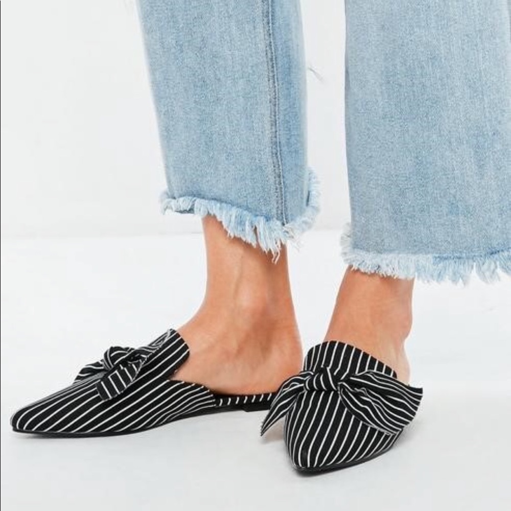 B&W Striped Bow Mules
